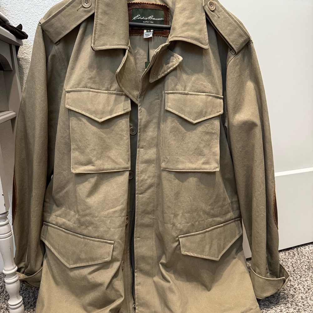 Eddie Bauer Cotton Expedition Cloth Khaki Safari Field Explorer Zip Jacket XL